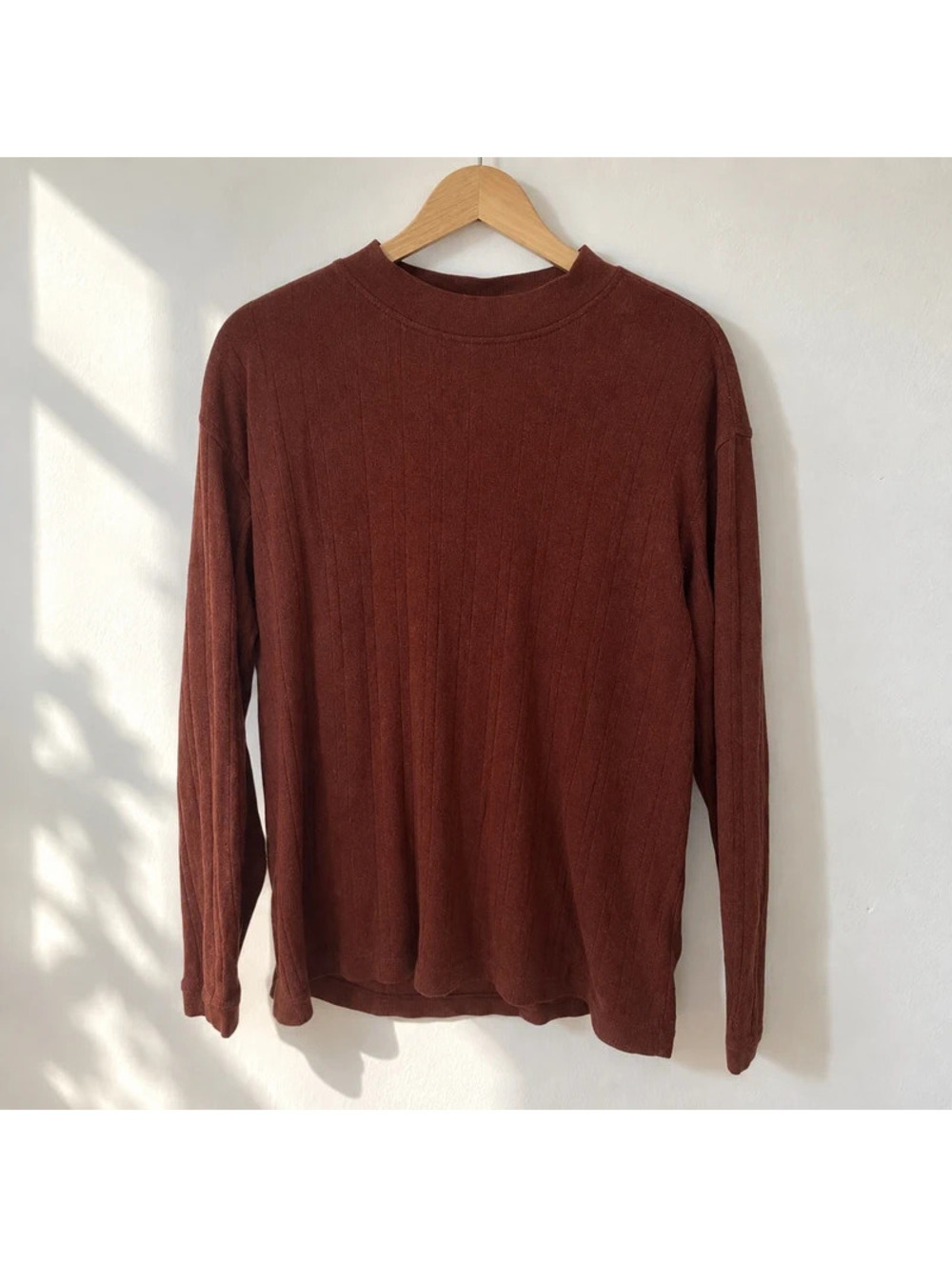 J. Ferrar Men's L Maroon Ribbed Mock Neck Long Sleeve Knit Shirt